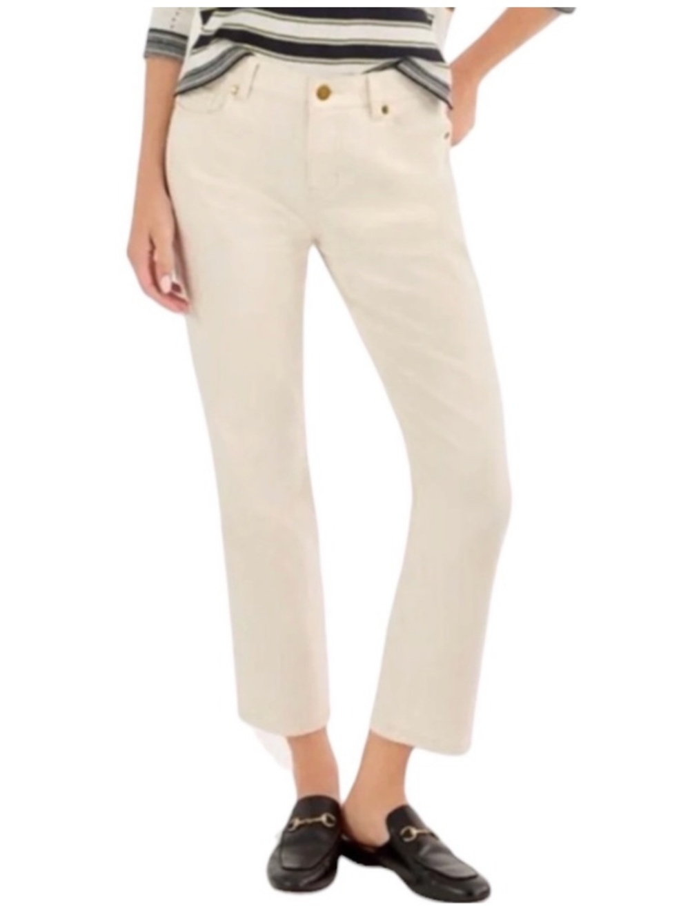 Cabi Soho Straight Leg Jeans 6701 Ivory Cream Cropped Ankle 6